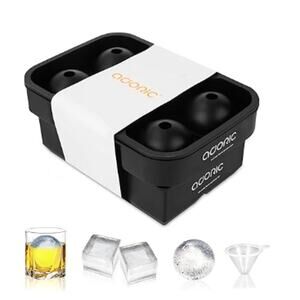 Sphere Ice Ball Maker & Square Large Ice Cube Molds, (Set of 2)- White